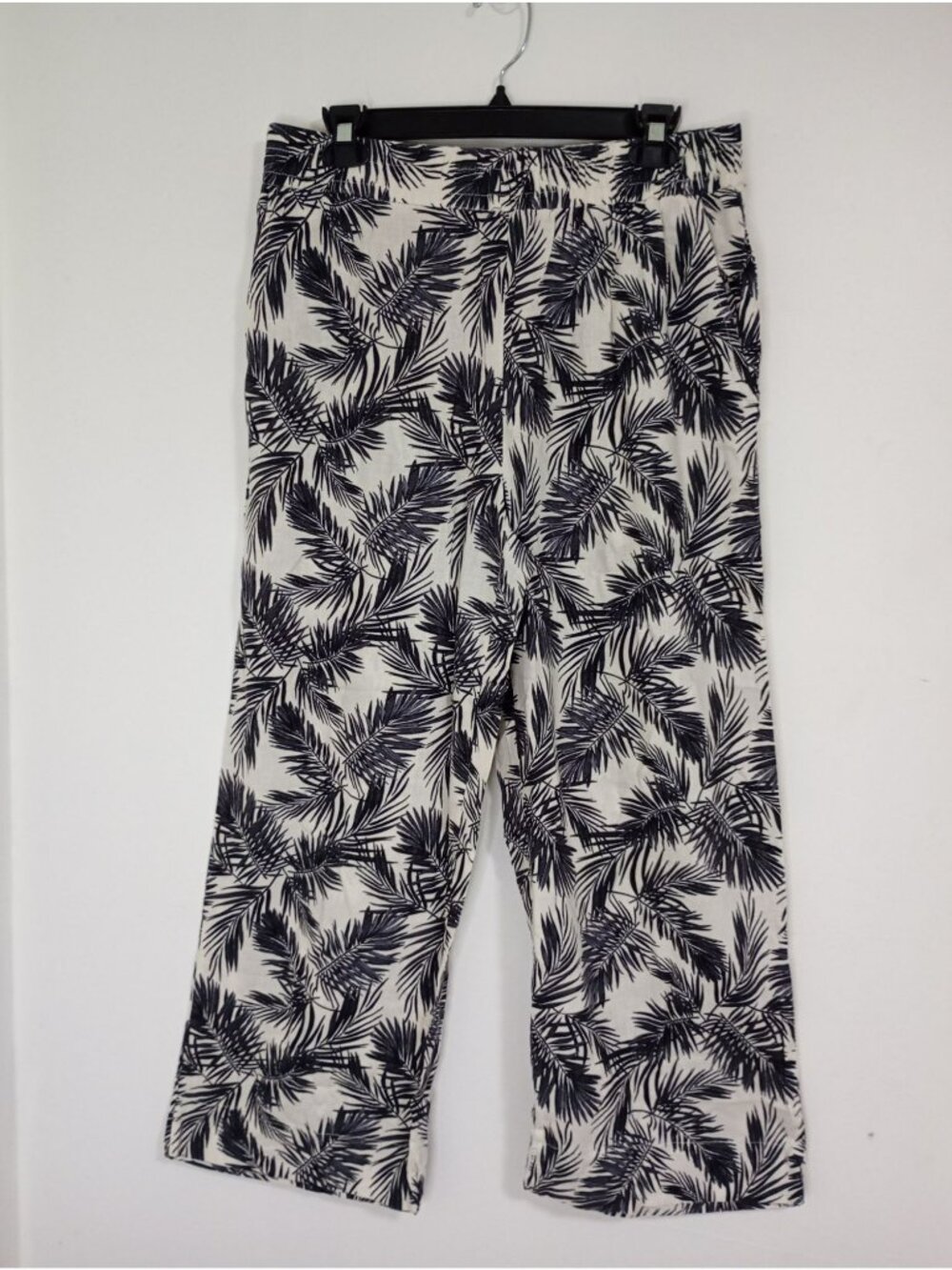 Panama Jack Womens Black & White Tropical Palm Linen Blend Wide-Leg Pants Size L